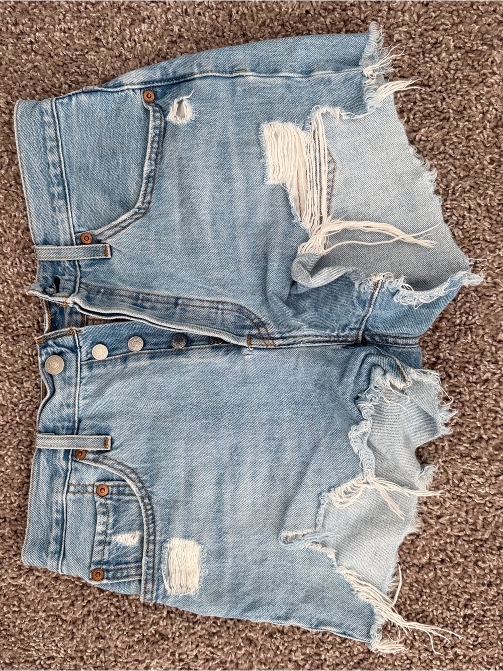 Levi's Light Blue Distressed Button-Fly Denim Shorts